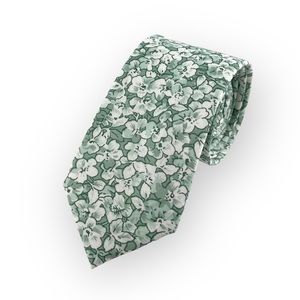 Men's Misty Sage Green Floral Print Necktie, Slim 2.5” Width Tie